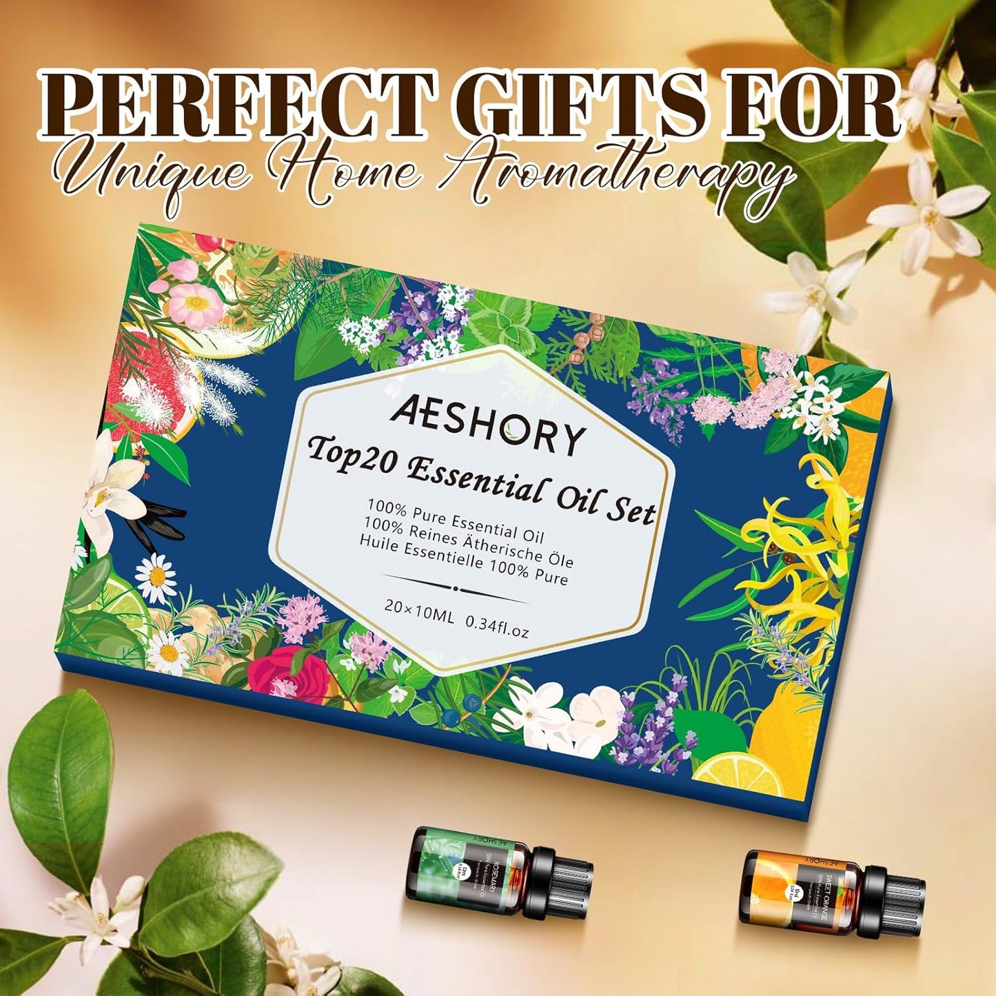 Set Di Oli Essenziali 20 X 10Ml,100% Olio Essenziale Puri E Naturali per Diffusori Umidificatore, Kit Oli Essenziali per Aromaterapia, Candele Fai Da Te, Profumate, SPA, Massaggi