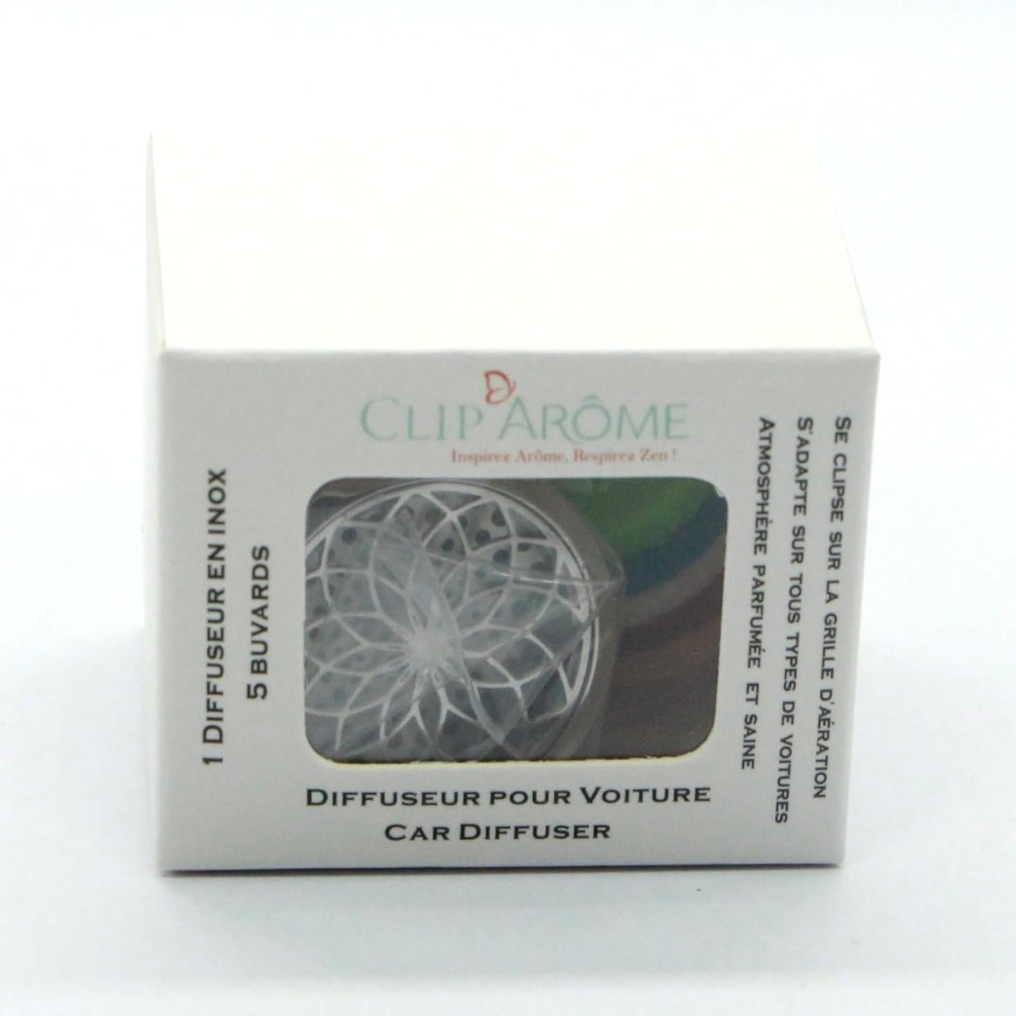 Zen'Aroôme - Diffusore Di Olio Essenziale per Auto, Clip Aromatizzante, Acchiappasogni, Diffusore + 5 Bicchieri Da Profumo Con Olio Essenziale O Profumo, in Acciaio Inossidabile, Fissaggio Su Griglia