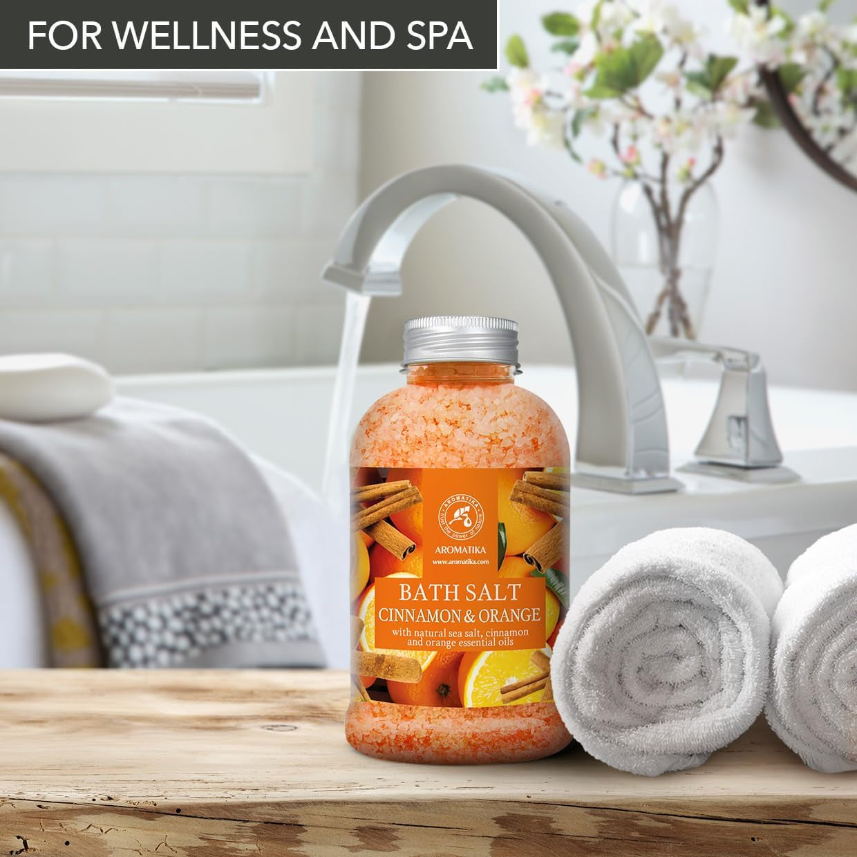 Sali Da Bagno Cannella-Arancia 600 G - Sale Marino Con Olio Essenziale Di Arancia E Cannella - Cura Del Corpo - Rilassamento - Bellezza - Aromaterapia