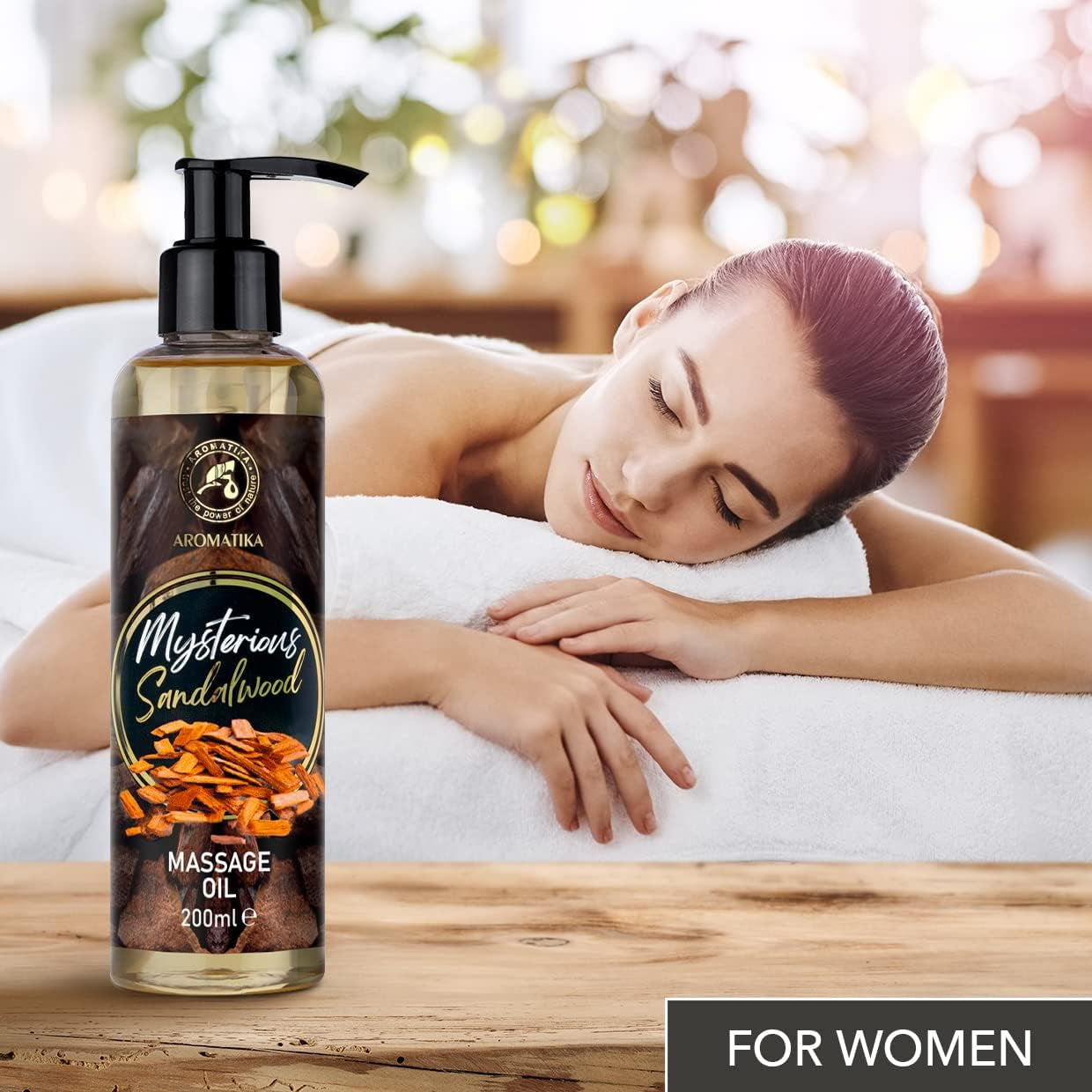 Olio Naturale per Massaggi Allevia Tensione (200 Ml) - Profumo Esotico Olio Essenziale Di Sandalo - Con Oli Naturali Di Noccioli Di Pesca, Jojoba, Mandorla, Semi Di Uva