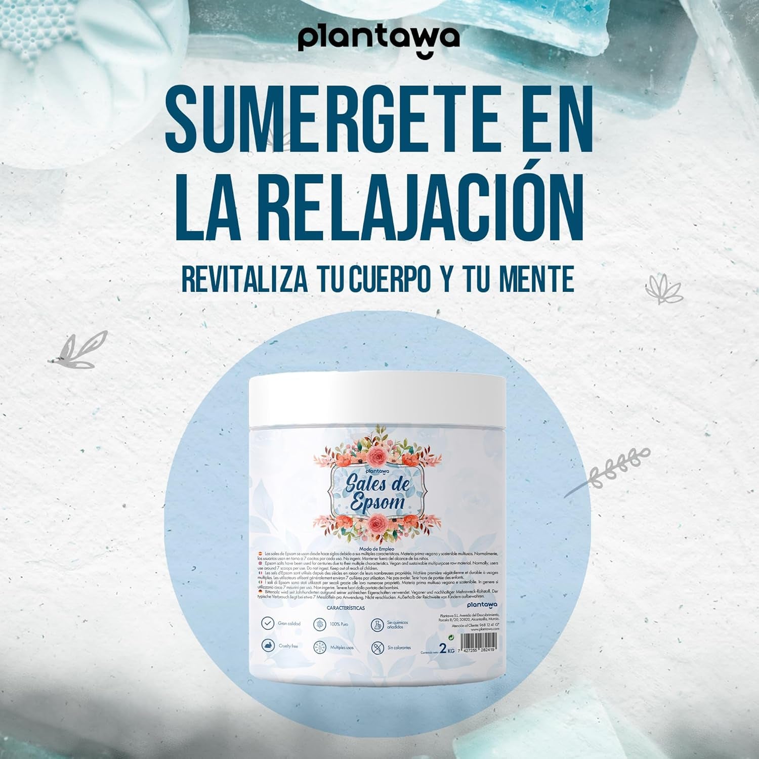 Sale Di Epsom 2Kg | Sali Da Bagno Rilassanti Con Solfato Di Magnesio Puro | Relax Muscolare, Cura Della Pelle E Benessere Naturale | Bagno Rilassante E Schiumoso | Senza Tossine E Additivi