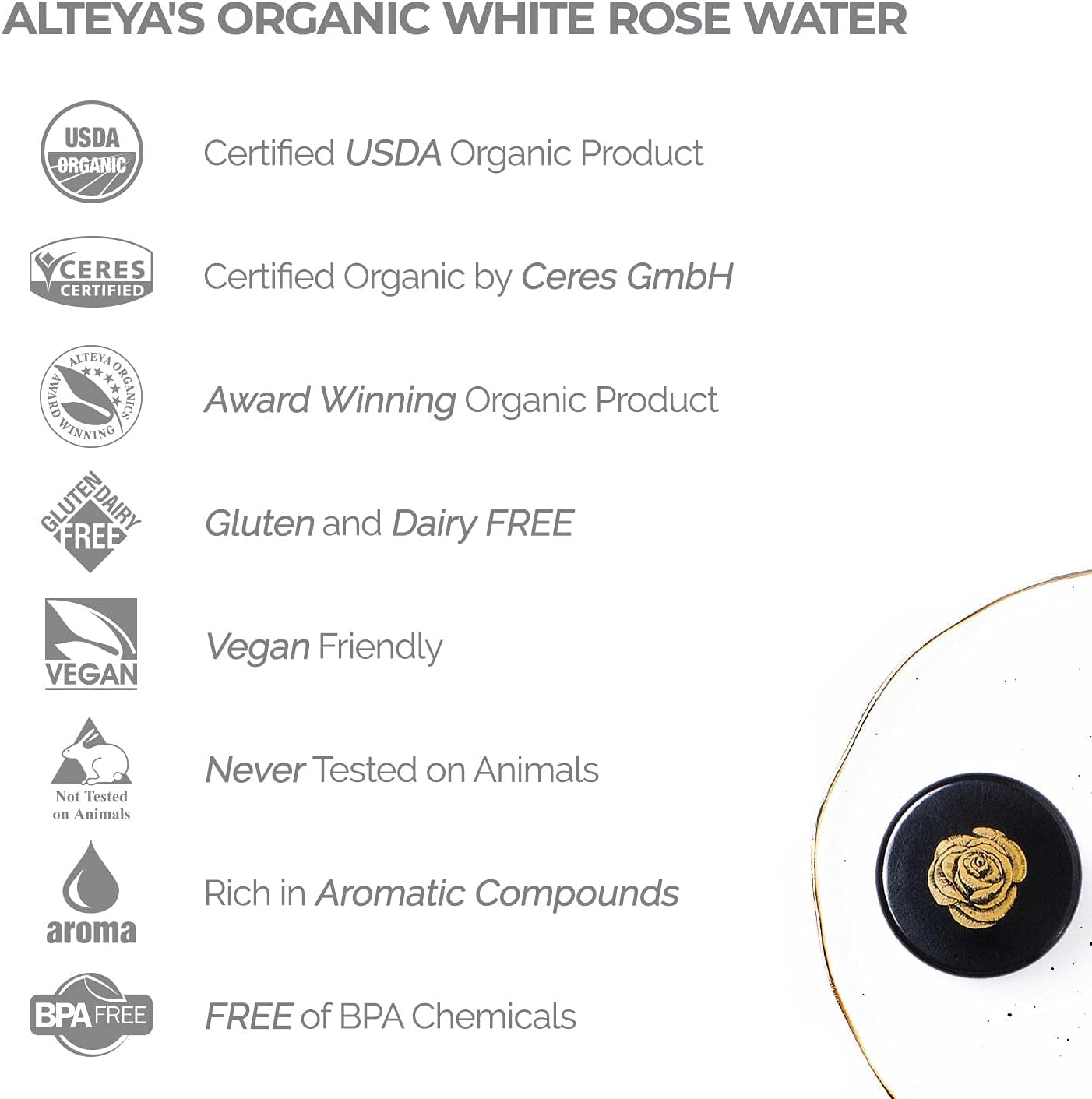 Acqua Nebulizzata Di Rosa Bianca Biologica  Da 100 Ml - 100% Acqua Con Fiori Di Rosa Alba Naturale Autentica E Pura, Con Certificazione USDA, Distillata a Vapore E Venduta Direttamente