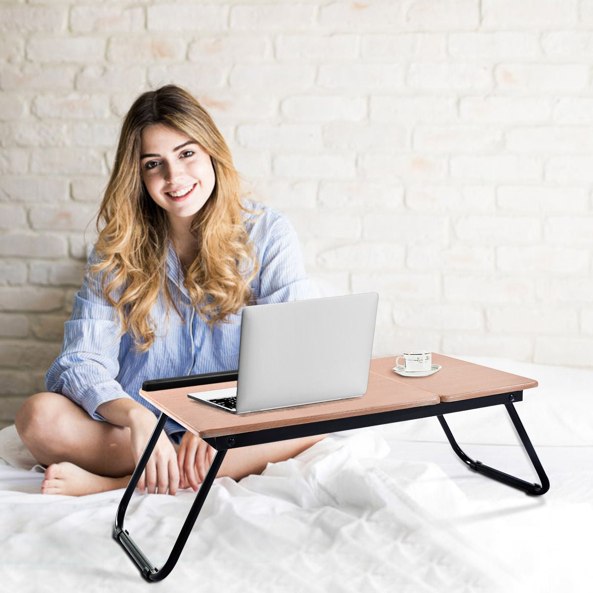 Tavolino Portatile Pieghevole per Letto Con Piano Inclinabile Ufficio E Viaggi, Tavolino per Laptop Colazione a Letto 2 Colori