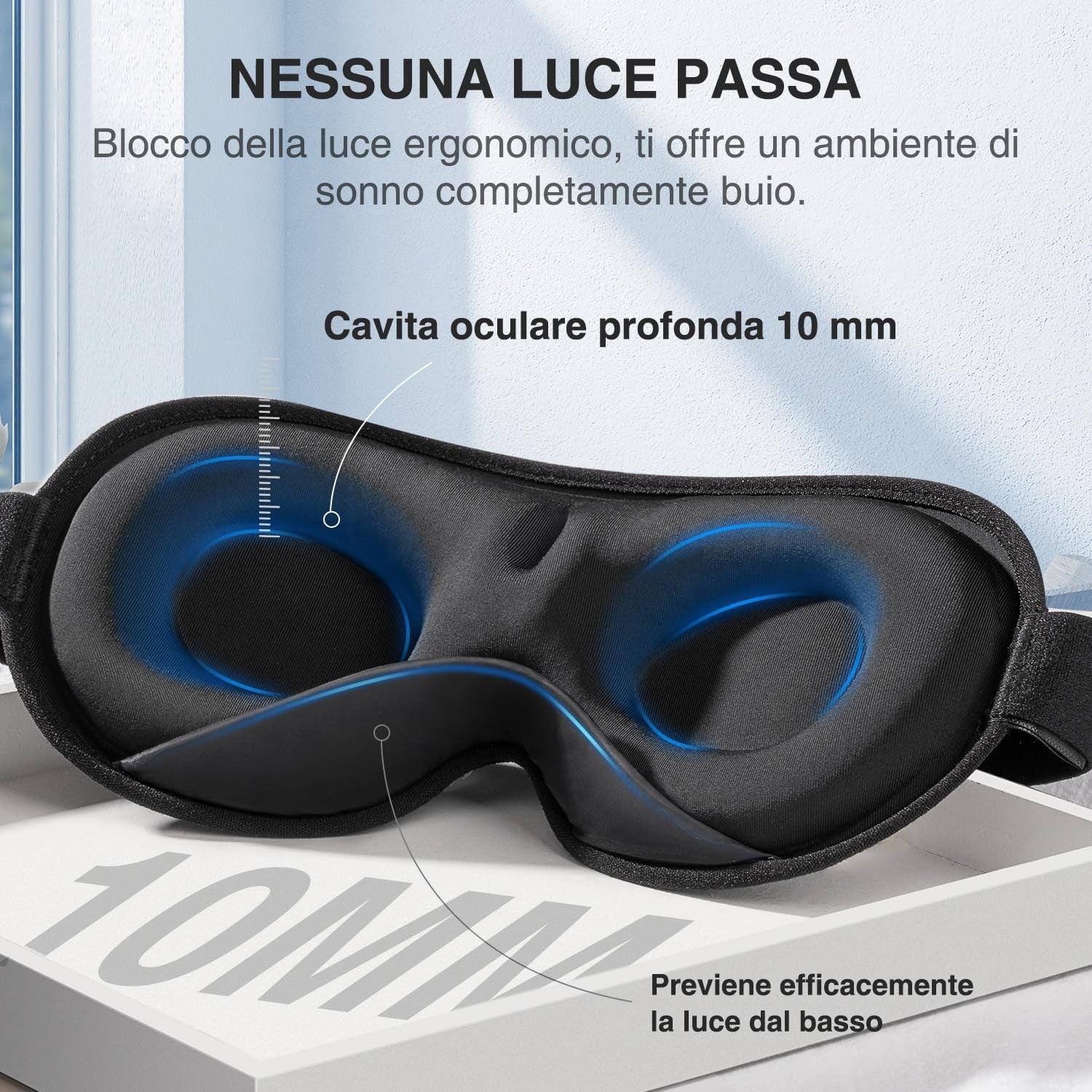 Mascherina per Dormire per Donna E Uomo,Maschera Occhi per Dormire Ponderata  3D,Mascherina Notte Occhi Con Luci Di Blocco,Alleviare Lo Stress,Mal Di Testa E Gli Occhi,Fascia Regolabile, 120 G